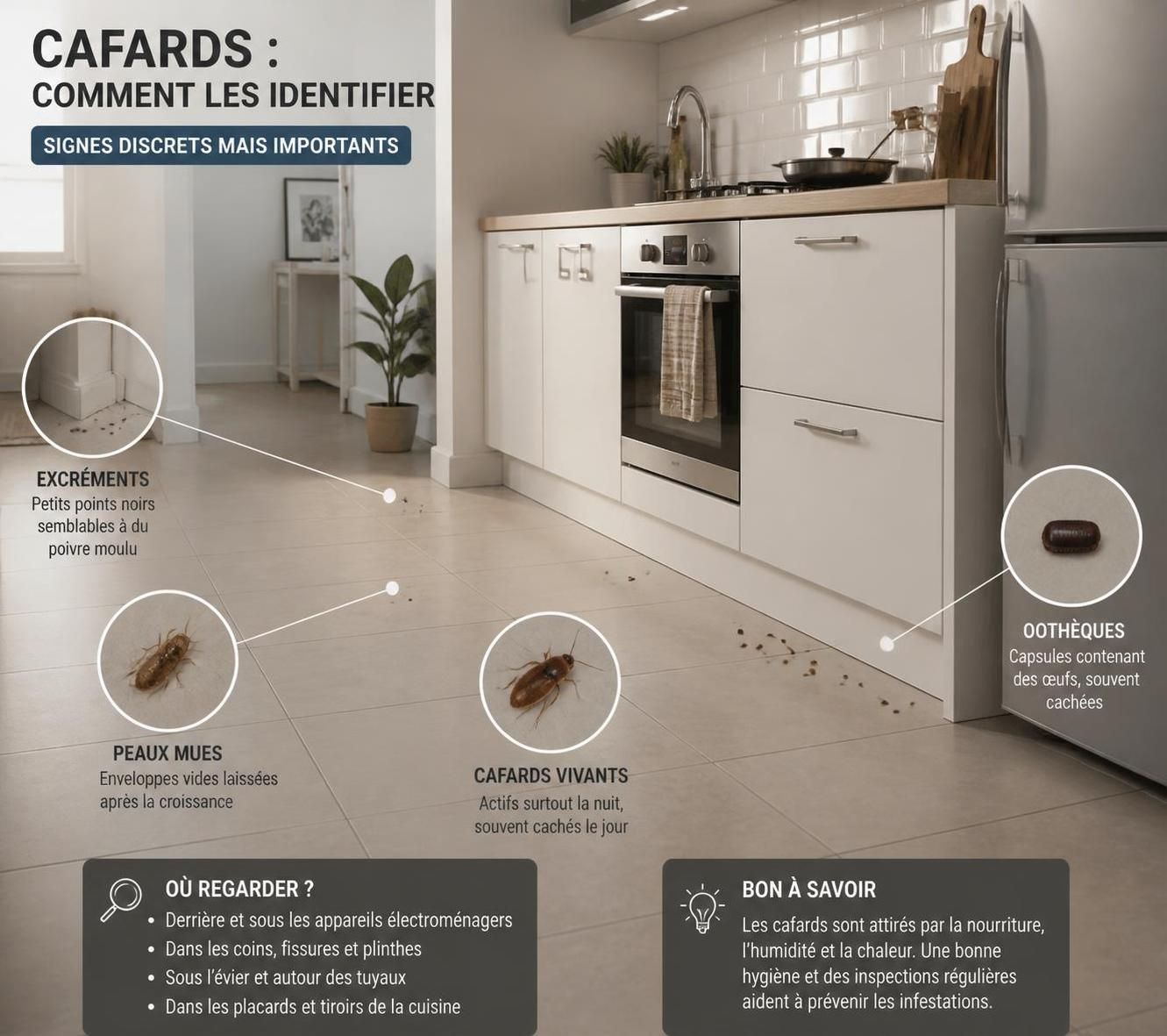 découvrez comment reconnaître la présence de cafards dans votre maison et adoptez des méthodes efficaces pour vous en débarrasser rapidement et durablement.