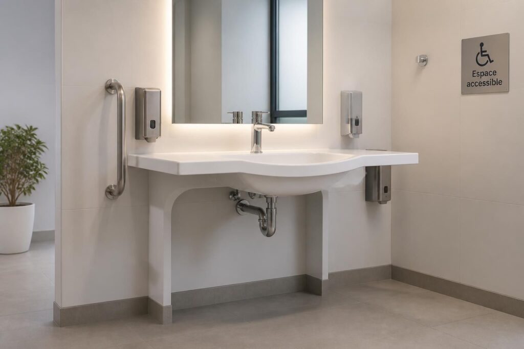 découvrez la hauteur idéale du lavabo pmr conforme aux normes erp pour garantir un accès facile et sécurisé aux personnes à mobilité réduite.